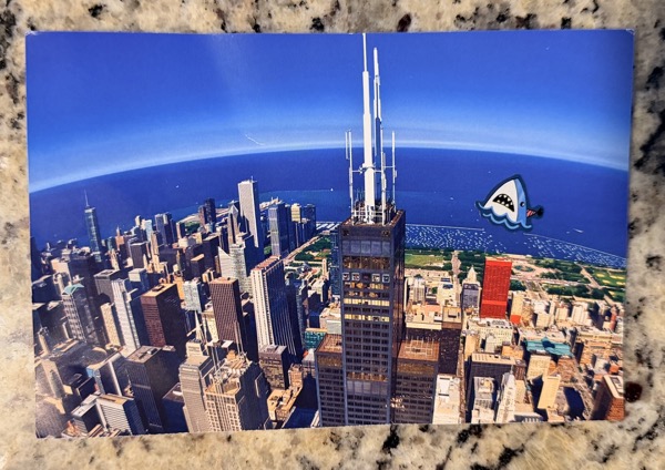 front of the postcard that we found