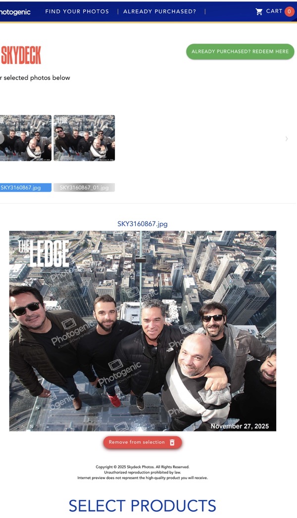 the photo that the link on the postcard leads to, showing six young men on The Ledge at the Sears Tower